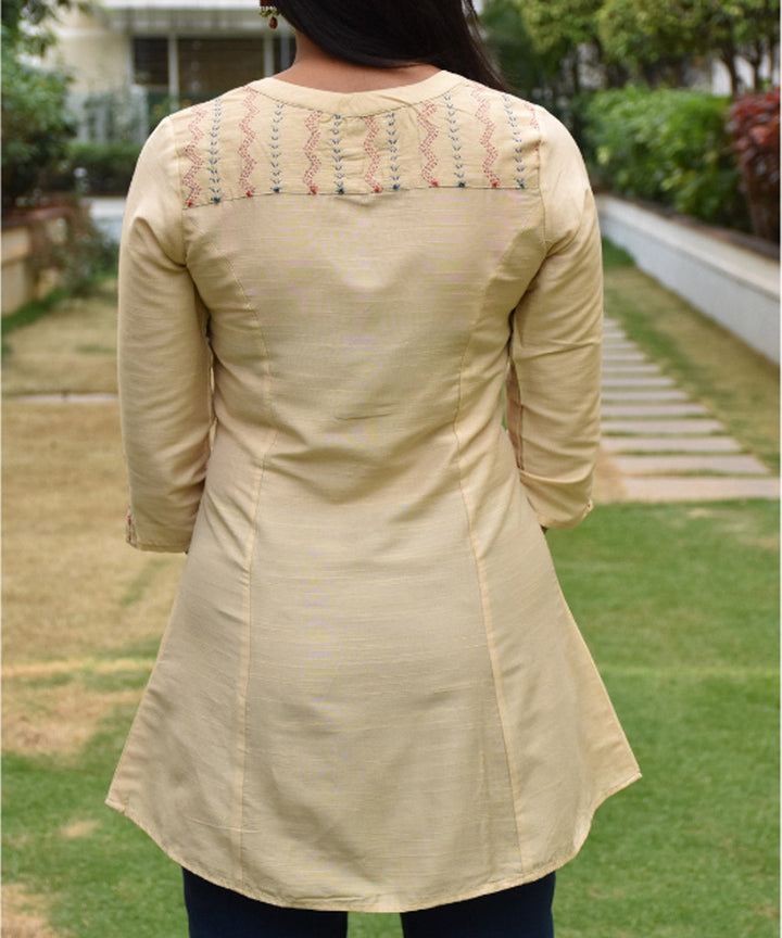 Beige silk hand embroidery tunic