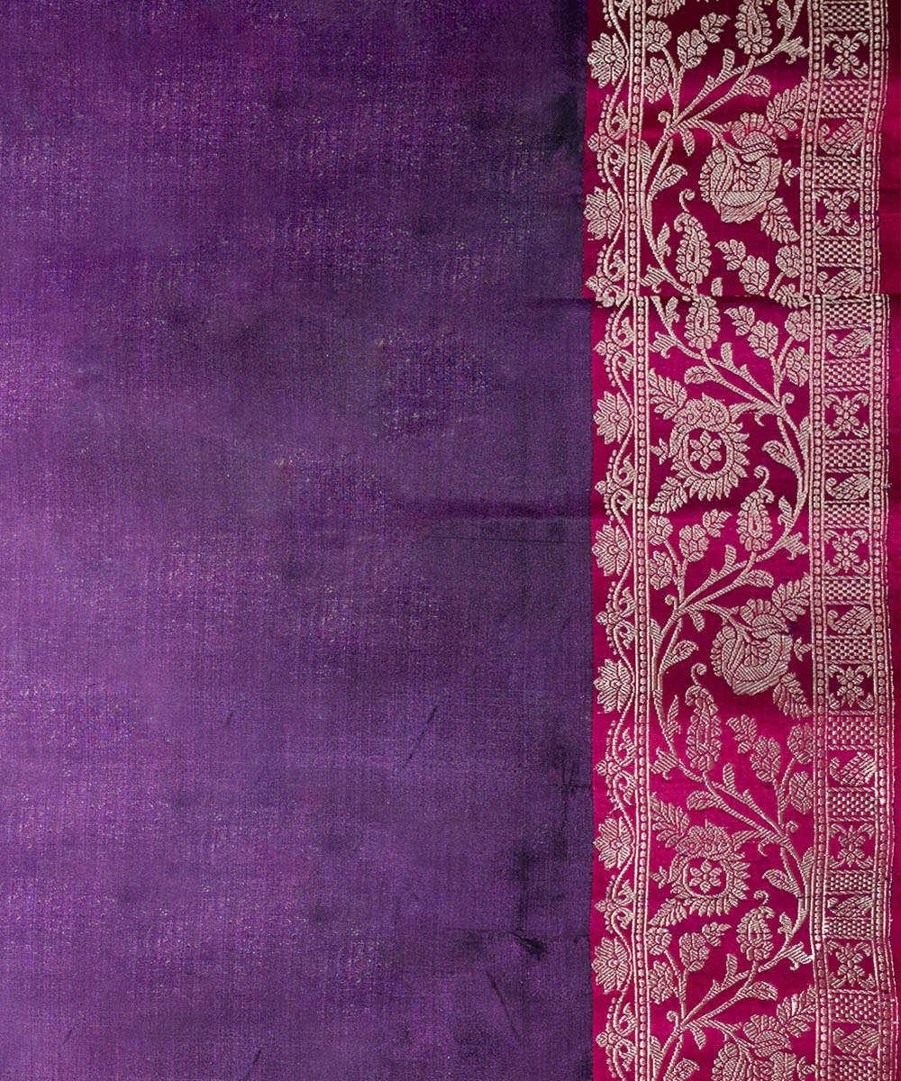 Violet pink border silk handwoven banarasi saree