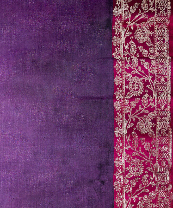 Violet pink border silk handwoven banarasi saree