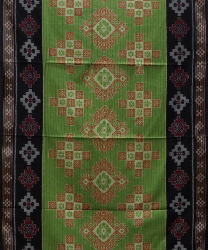 Olive green black pasapalli motif cotton handwoven nuapatna saree