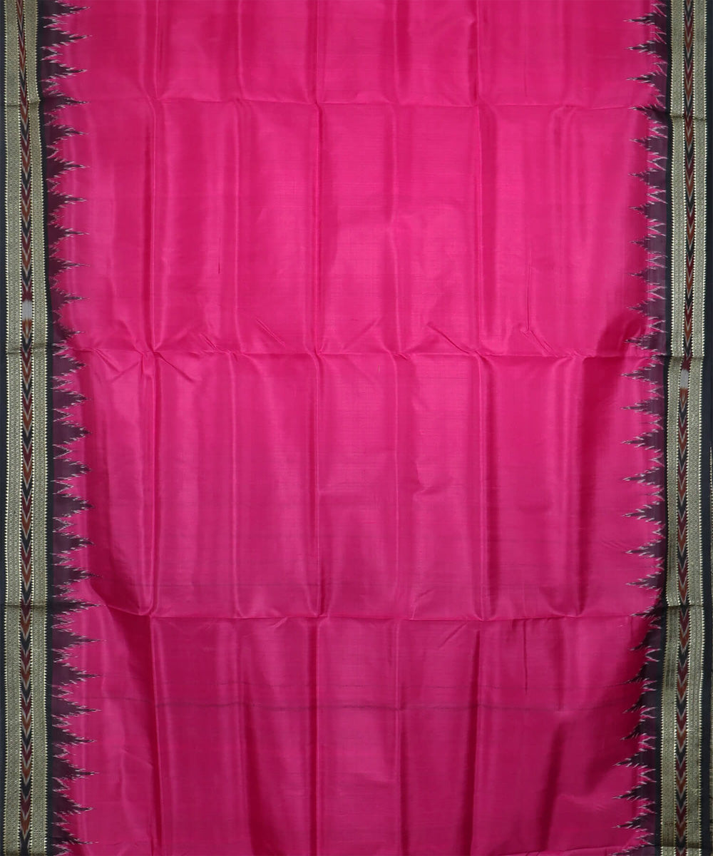 Pink black silk handwoven khandua saree