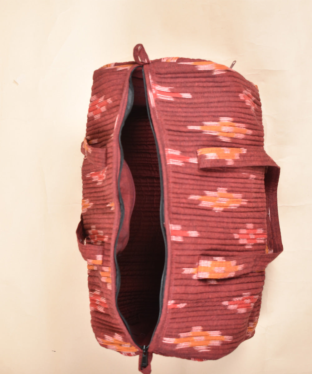 Maroon brown handcrafted cotton pochampally ikat bag