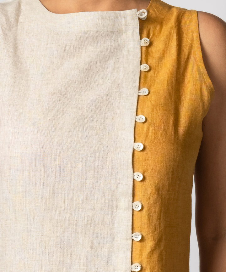 Beige mustard handwoven linen dress