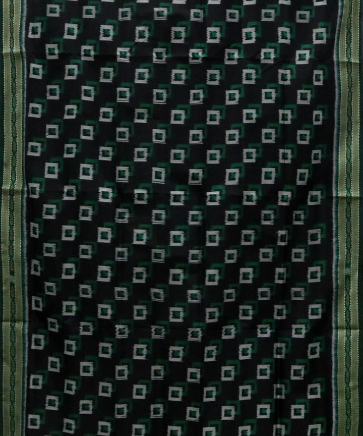 Black green silk handwoven square motif khandua saree