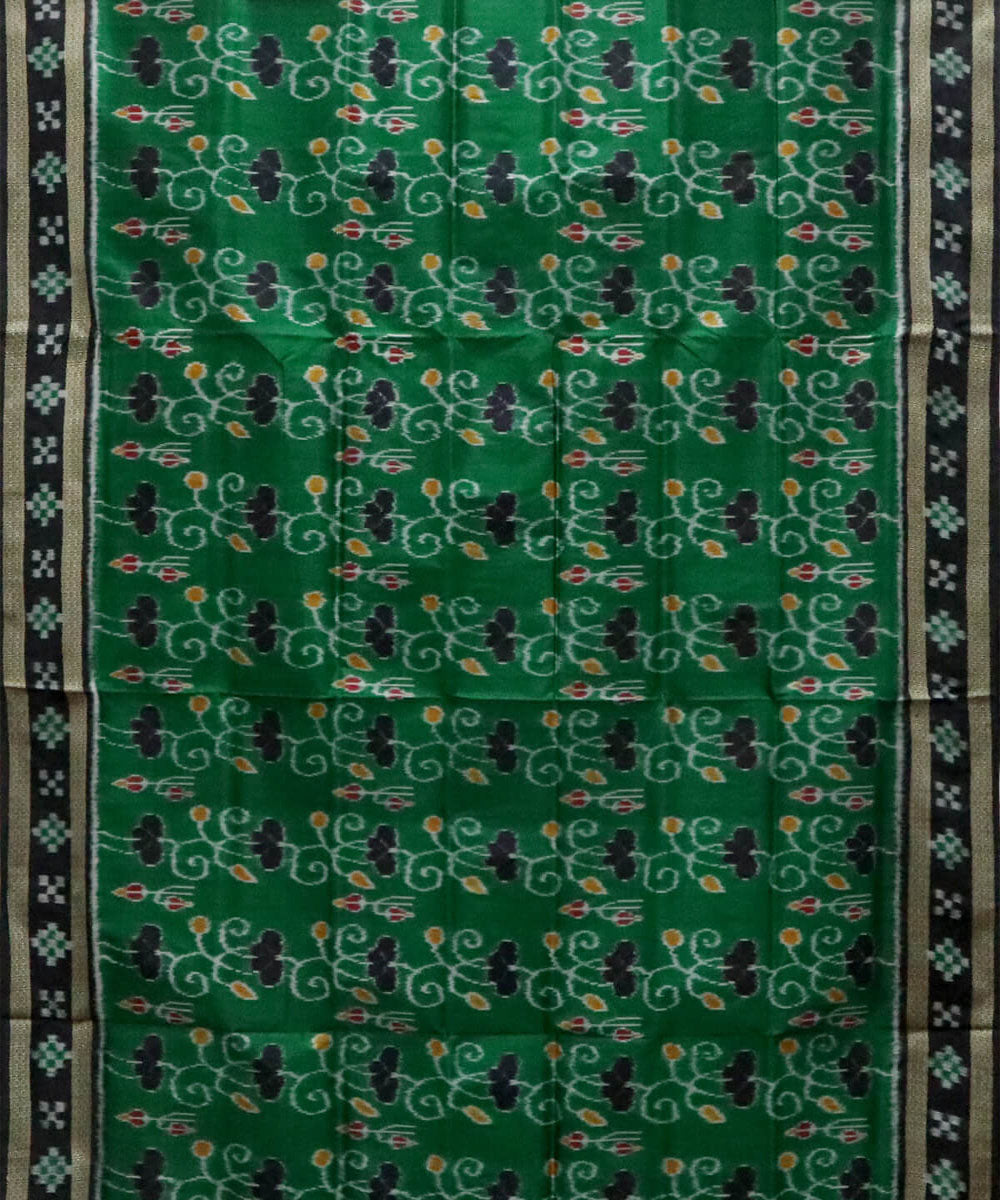 Dark green black silk handwoven nature inspired khandua saree