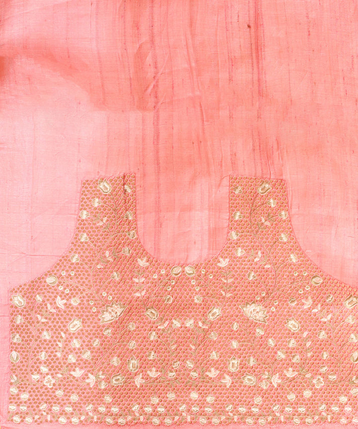 Light yellow chhattisgarh hand embroidered tussar silk saree