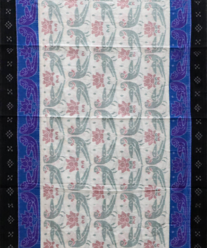 White black flower design cotton handwoven nuapatna saree