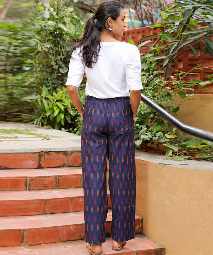 Blue handcrafted pochampally ikat cotton pants with pocket