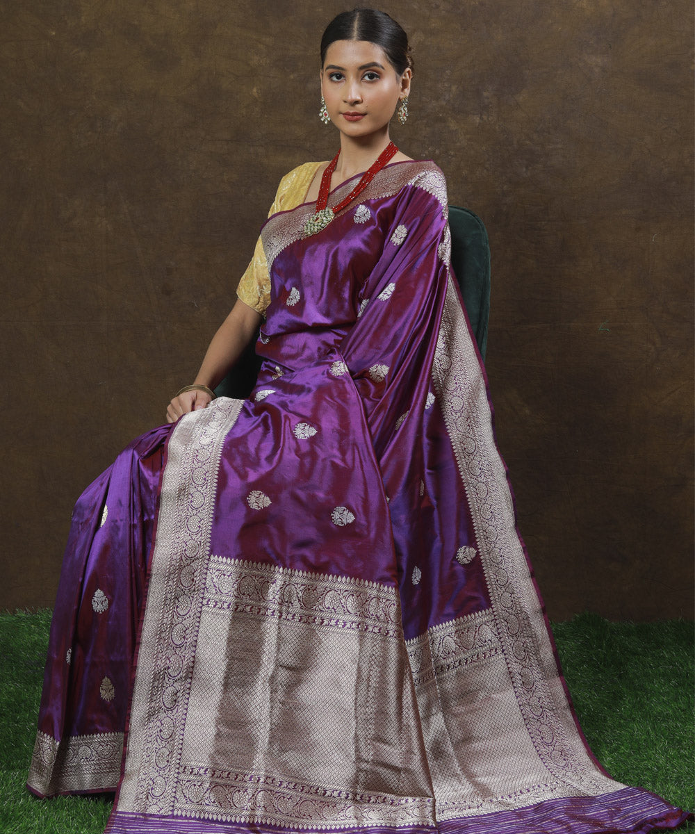 Purple silk handwoven banarasi saree