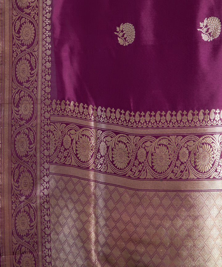 Purple gold zari handwoven banarasi silk saree