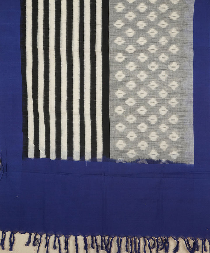 Blue grey handwoven cotton pochampally ikat dupatta