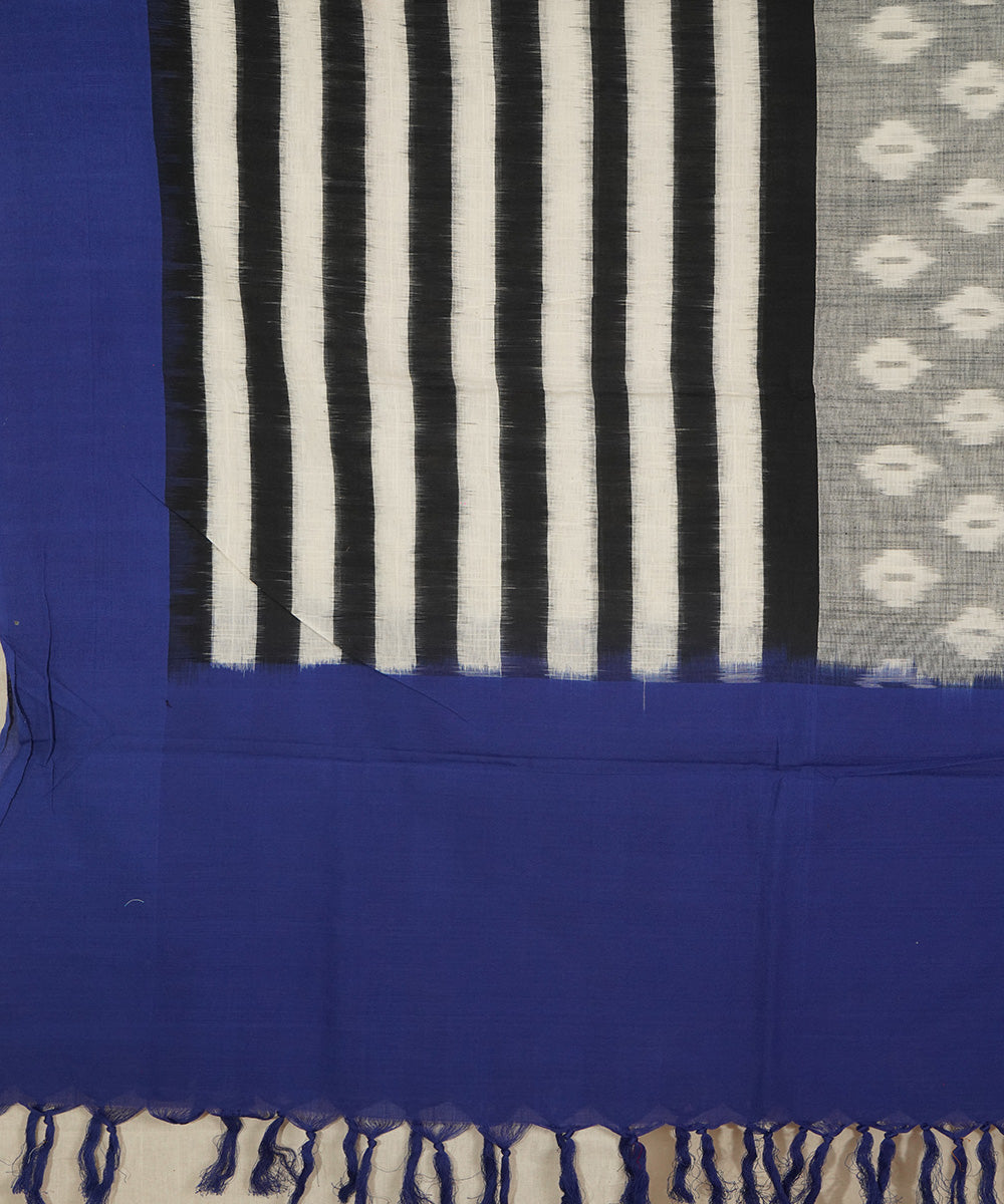 Blue grey handwoven cotton pochampally ikat dupatta