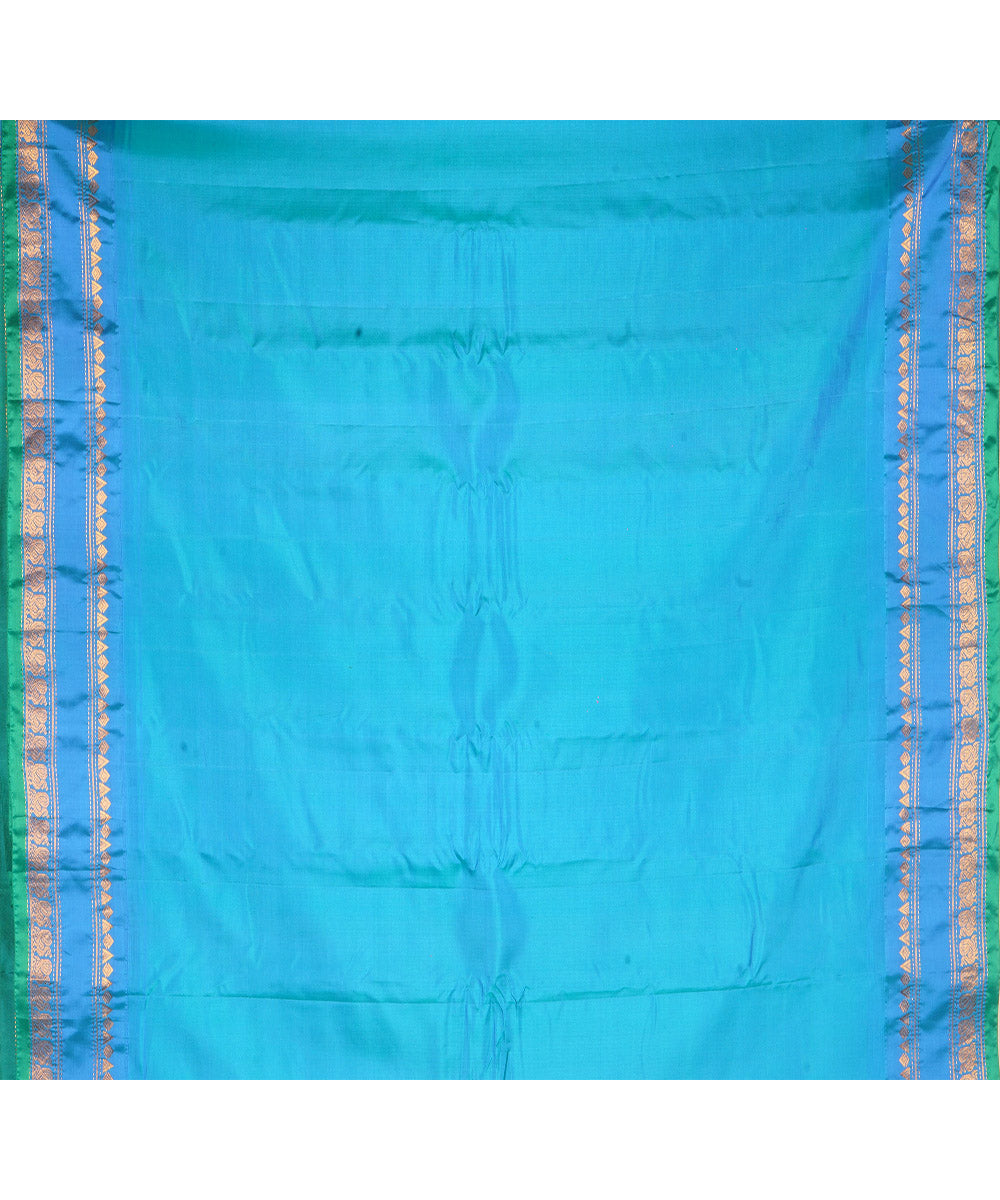 Biege blue handwoven gadwal silk saree