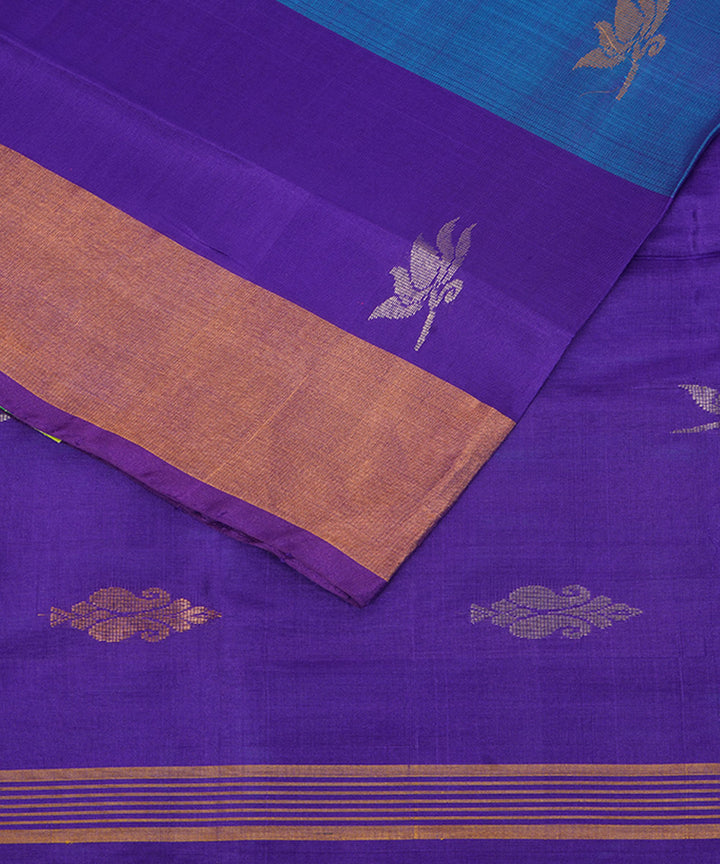 Cyan blue navy blue silk handloom uppada saree