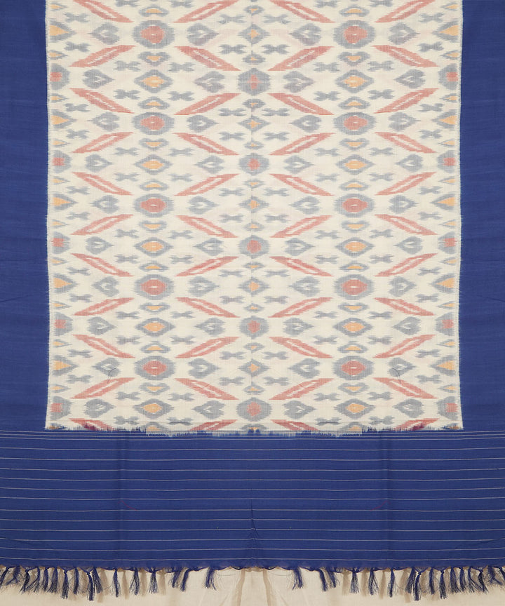 White blue handwoven cotton pochampally ikat dupatta