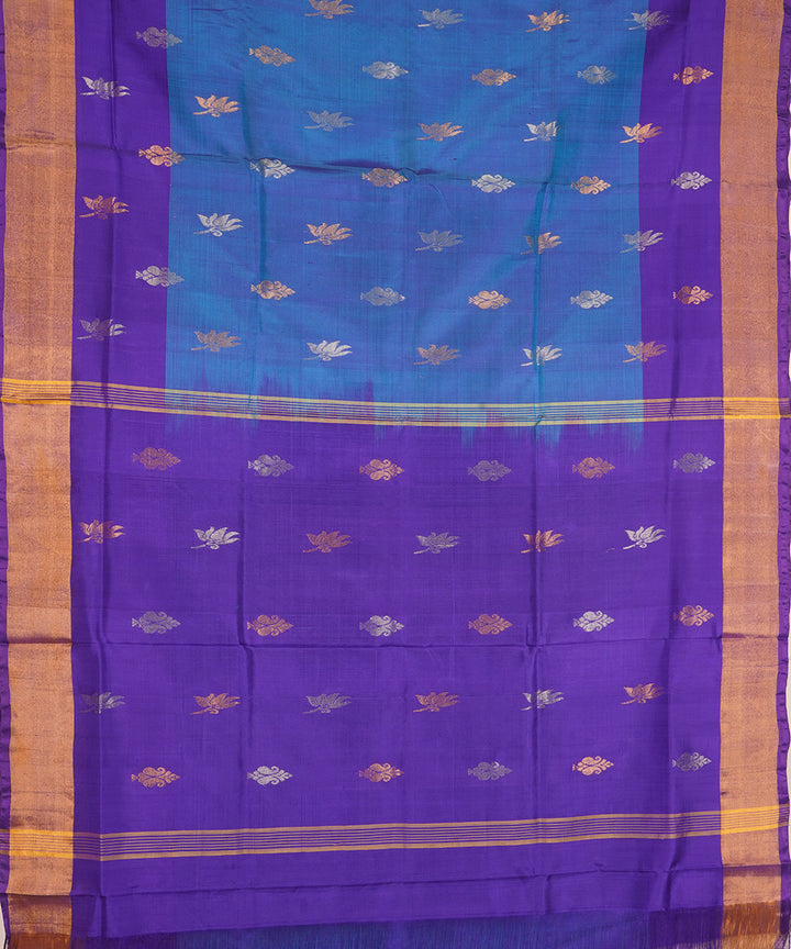 Cyan blue navy blue silk handloom uppada saree