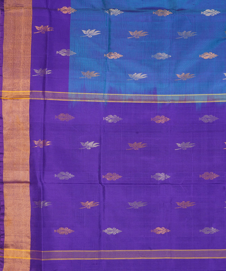 Cyan blue navy blue silk handloom uppada saree
