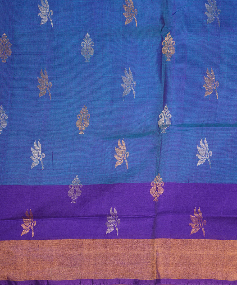 Cyan blue navy blue silk handloom uppada saree