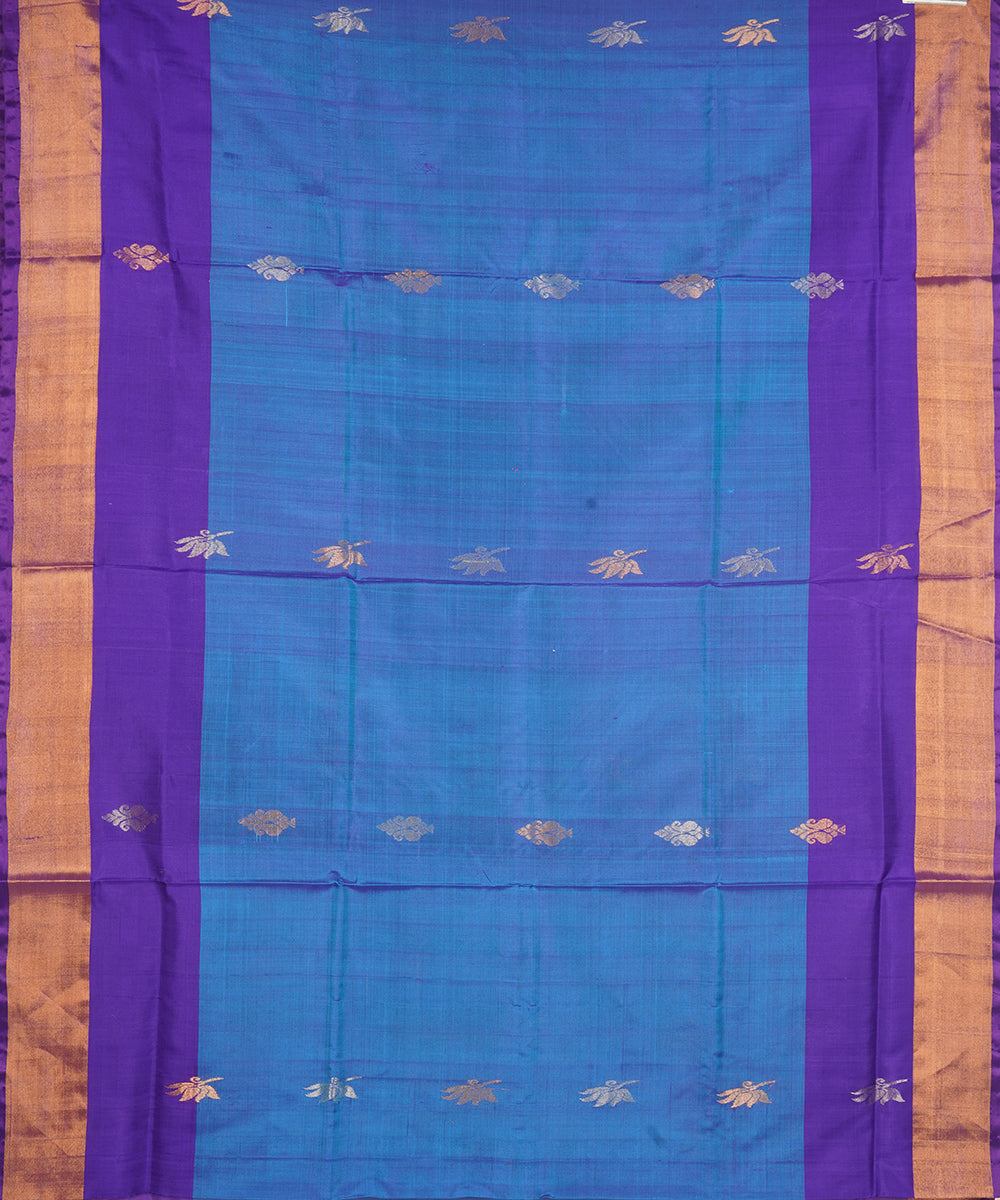Cyan blue navy blue silk handloom uppada saree