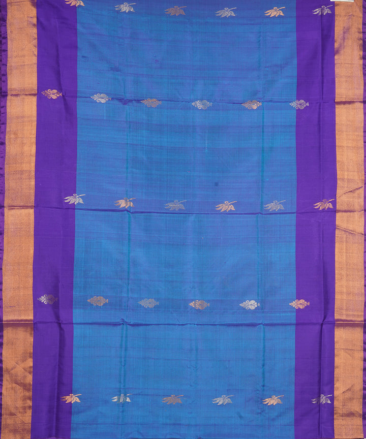 Cyan blue navy blue silk handloom uppada saree