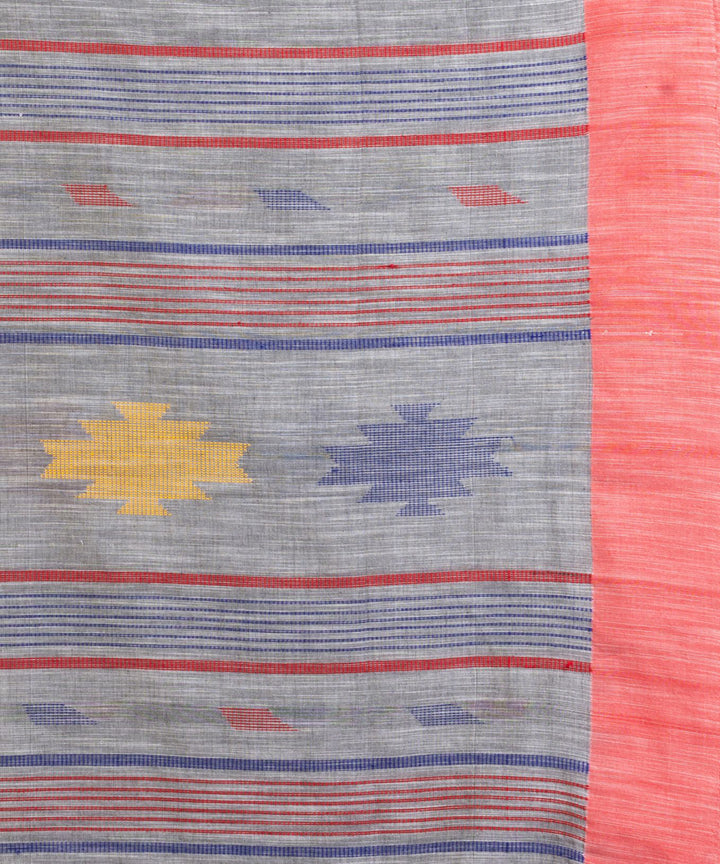 Grey pink handwoven cotton bengal saree