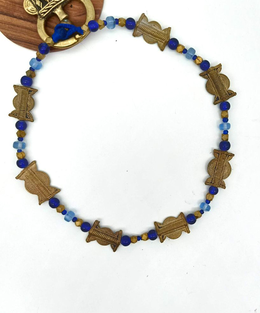 Blue thread Handcrafted Golden Brass & Glass Beads Necklace