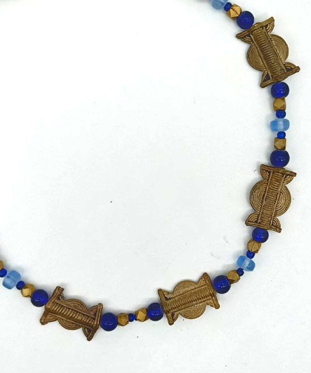 Blue thread Handcrafted Golden Brass & Glass Beads Necklace