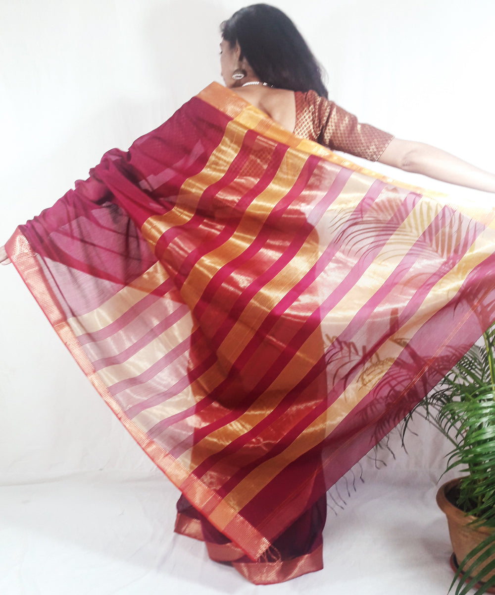 Dark magenta handwoven silk maheshwari saree