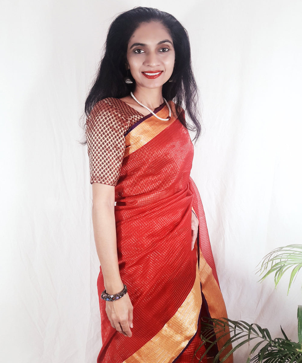 Orange handwoven silk maheshwari saree