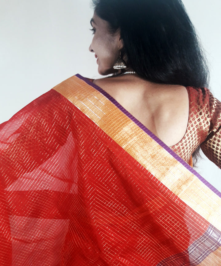 Orange handwoven silk maheshwari saree