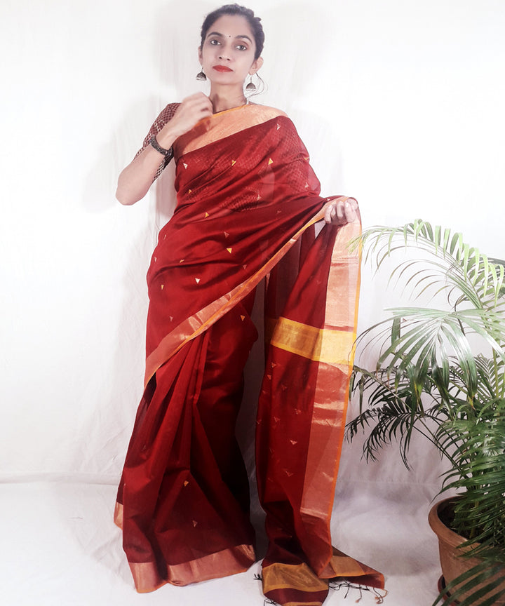 Red handwoven silk maheshwari saree