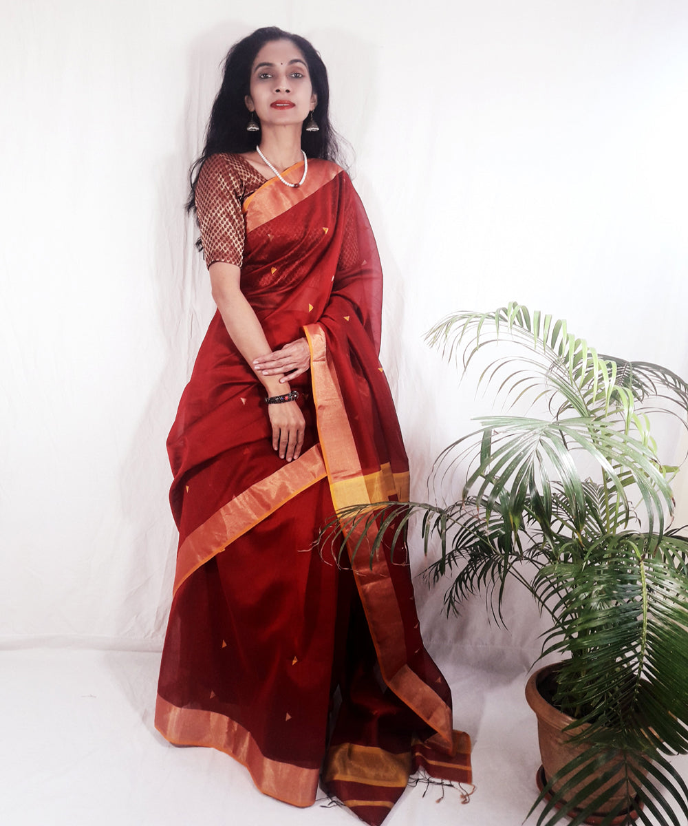 Red handwoven silk maheshwari saree