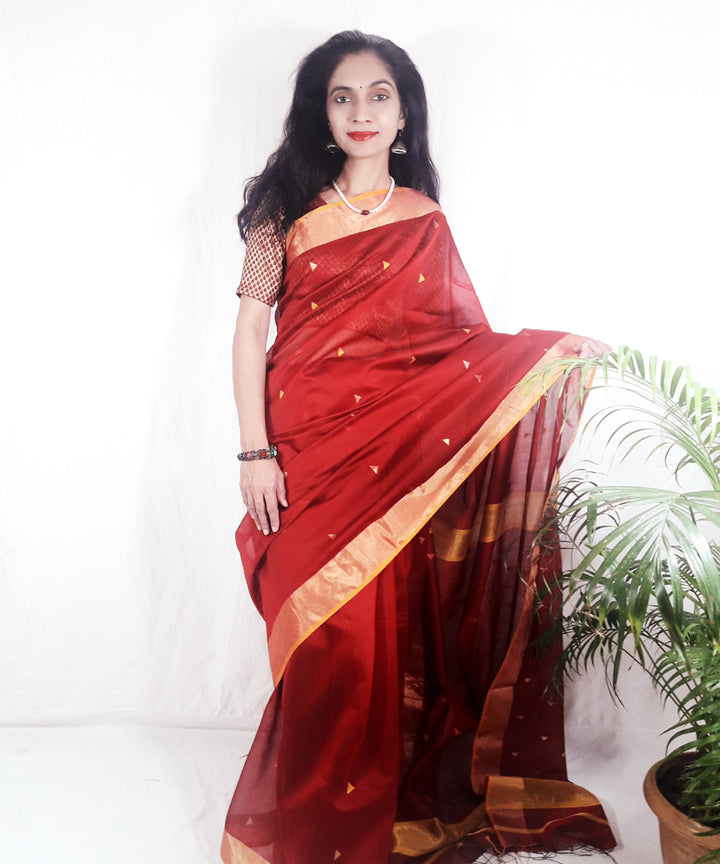 Red handwoven silk maheshwari saree