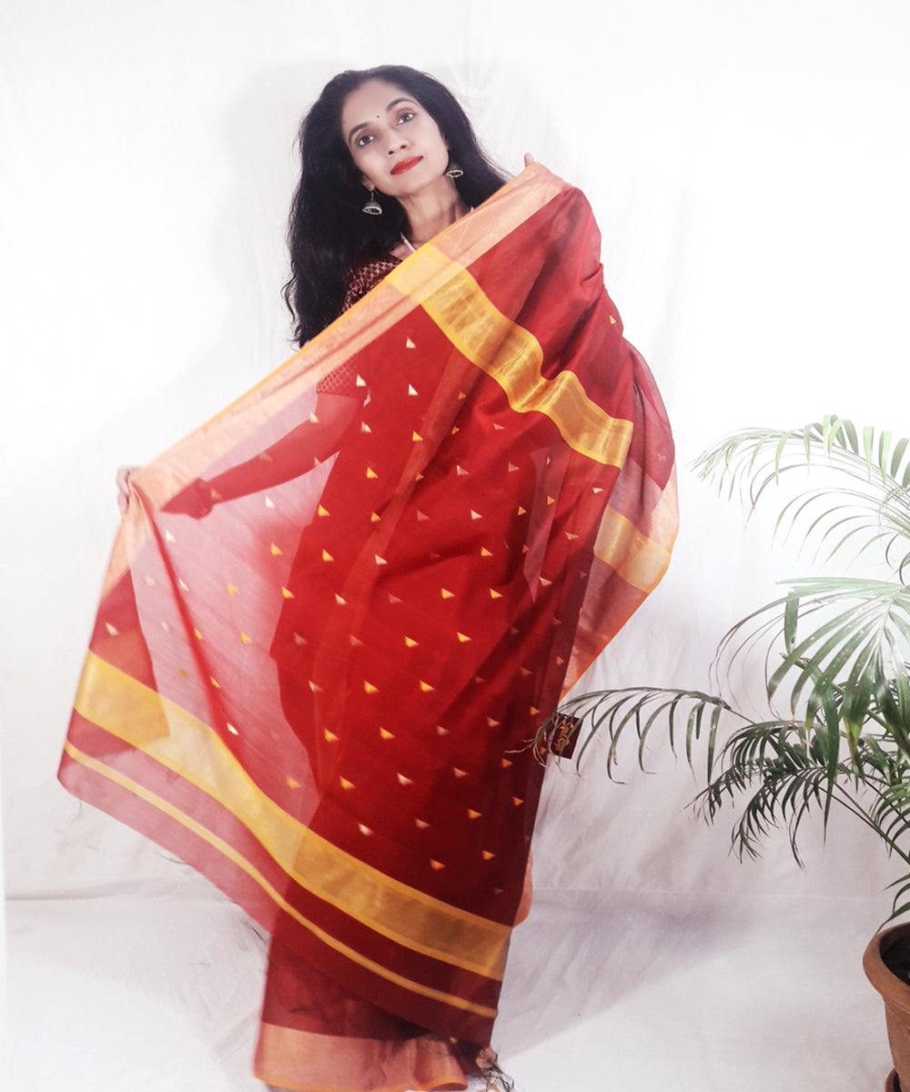 Red handwoven silk maheshwari saree