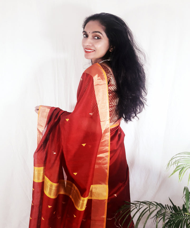 Red handwoven silk maheshwari saree