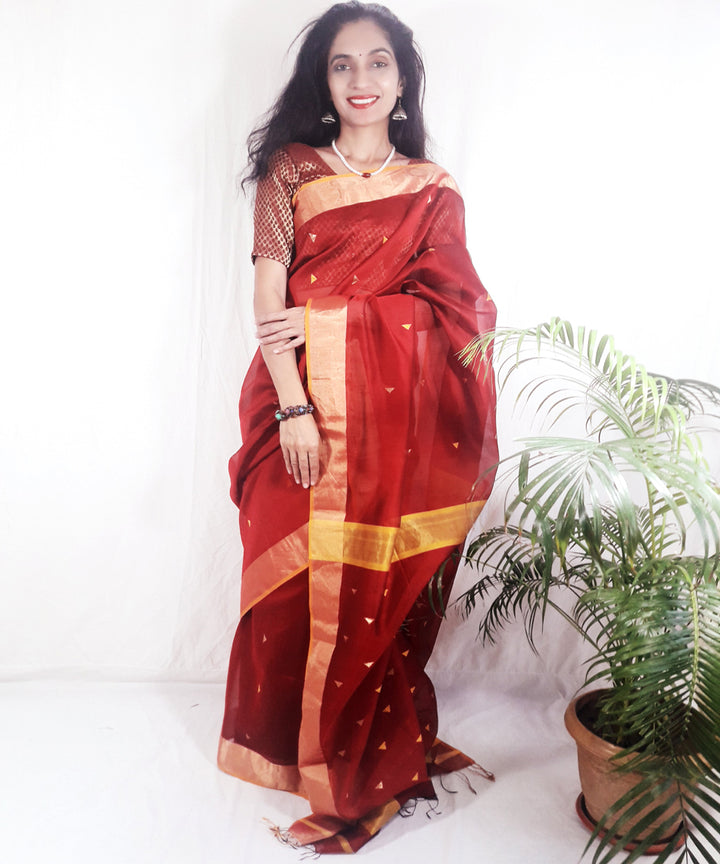 Red handwoven silk maheshwari saree