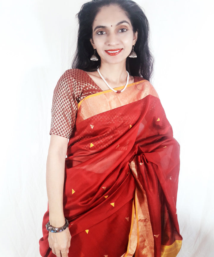 Red handwoven silk maheshwari saree