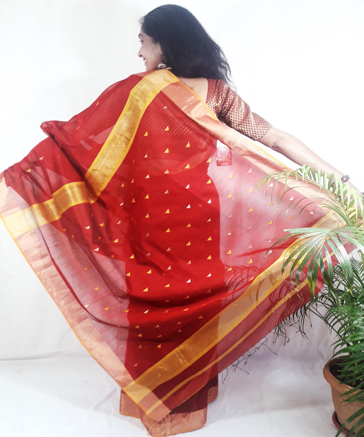 Red handwoven silk maheshwari saree