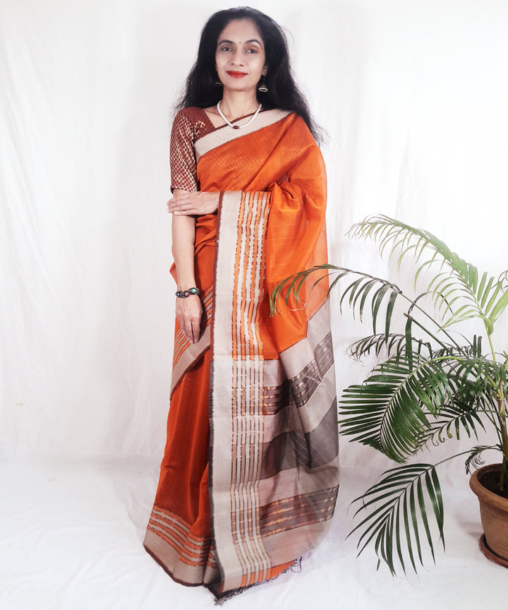 Orange handwoven silk maheshwari saree