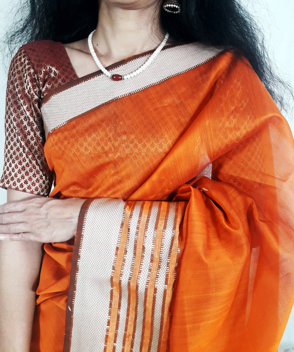 Orange handwoven silk maheshwari saree