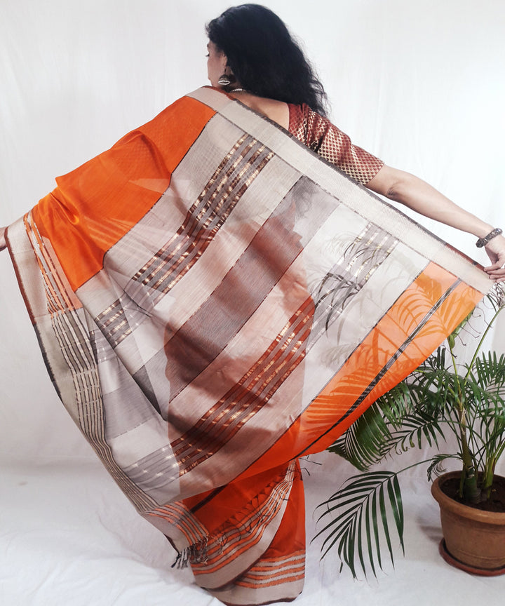 Orange handwoven silk maheshwari saree