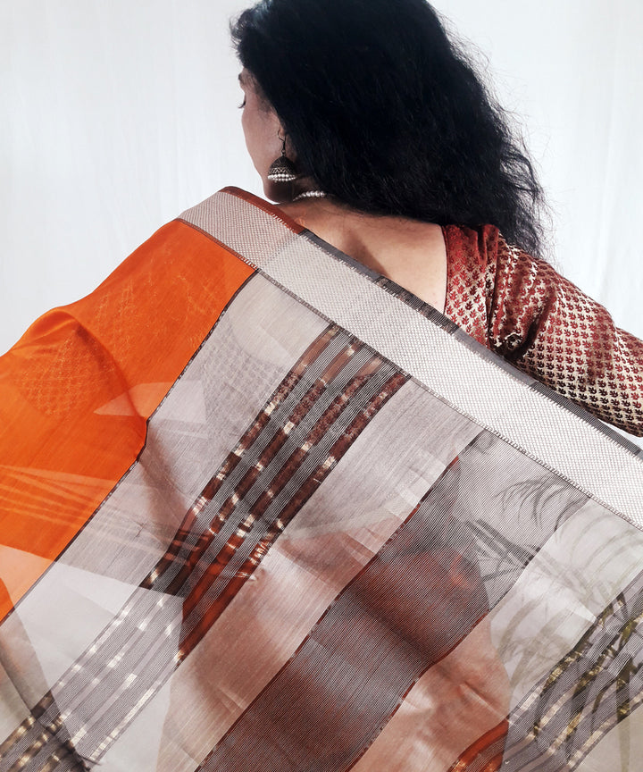 Orange handwoven silk maheshwari saree