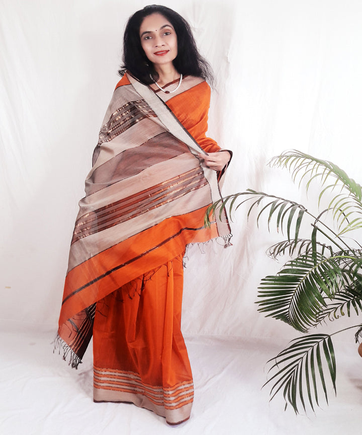 Orange handwoven silk maheshwari saree