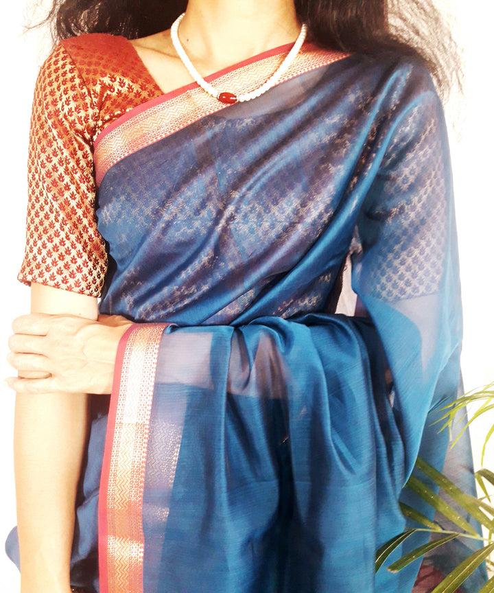 Dark blue handwoven silk maheshwari saree