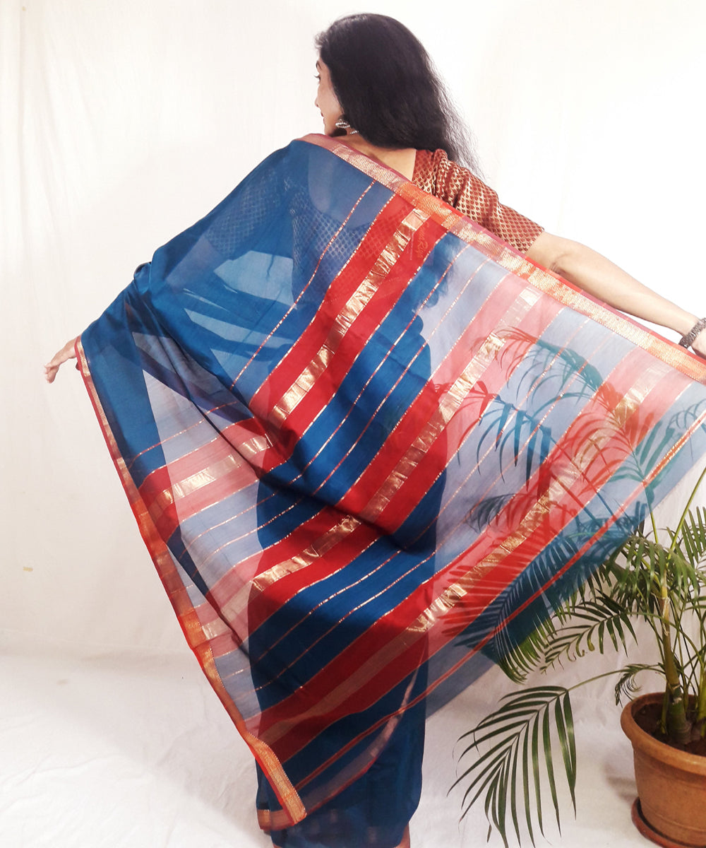 Dark blue handwoven silk maheshwari saree