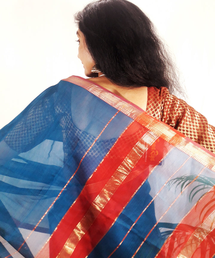 Dark blue handwoven silk maheshwari saree