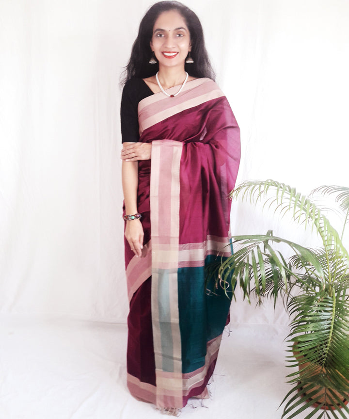 Pink magenta handwoven silk maheshwari saree