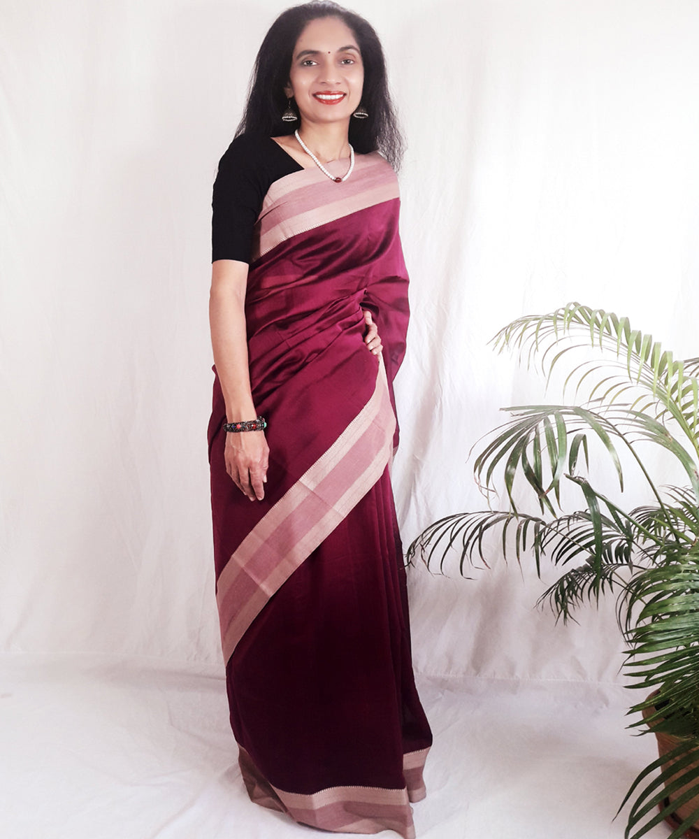 Pink magenta handwoven silk maheshwari saree