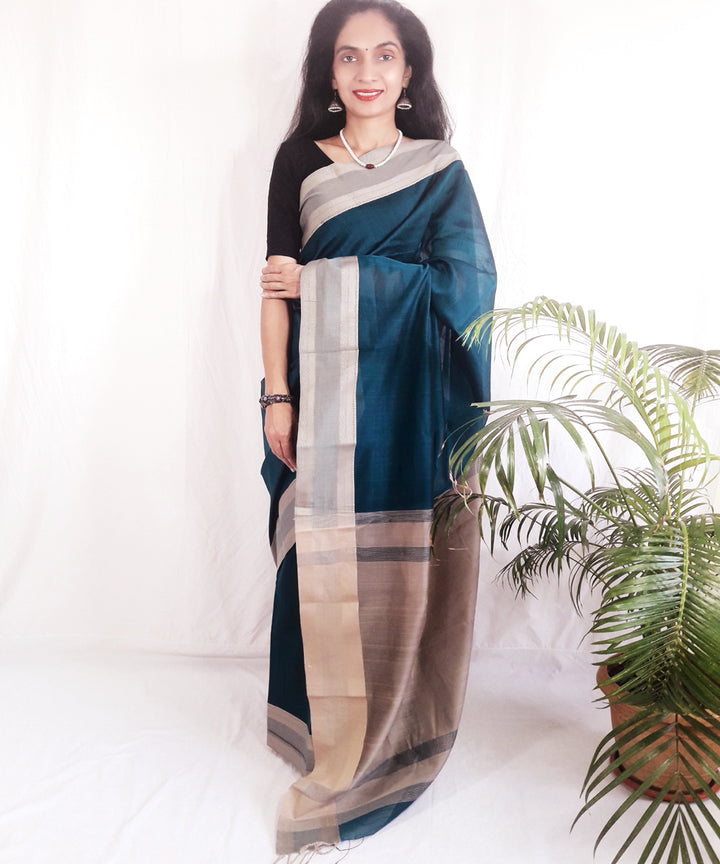 Blue handwoven silk maheshwari saree