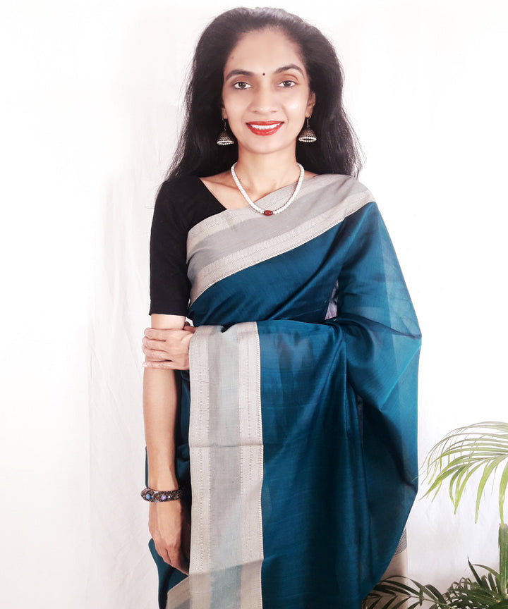 Blue handwoven silk maheshwari saree